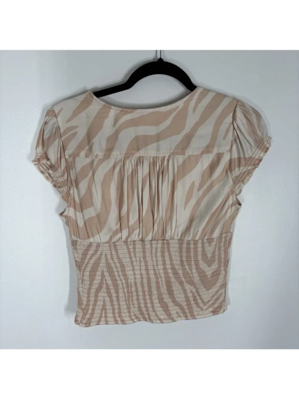 Free People Women S Peach Cream Zebra Print Satin Smocked Show Me Love Top
